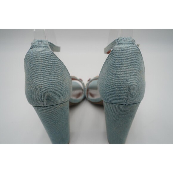 Rampage Garden Floral Embroidered beaded detail light denim Open Toe Heel Size 9 - Picture 12 of 15